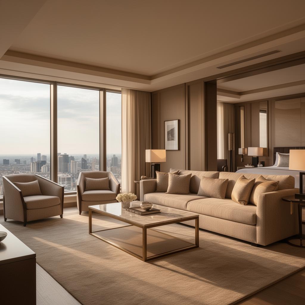 Elegante suite di un condo hotel con vista sulla città